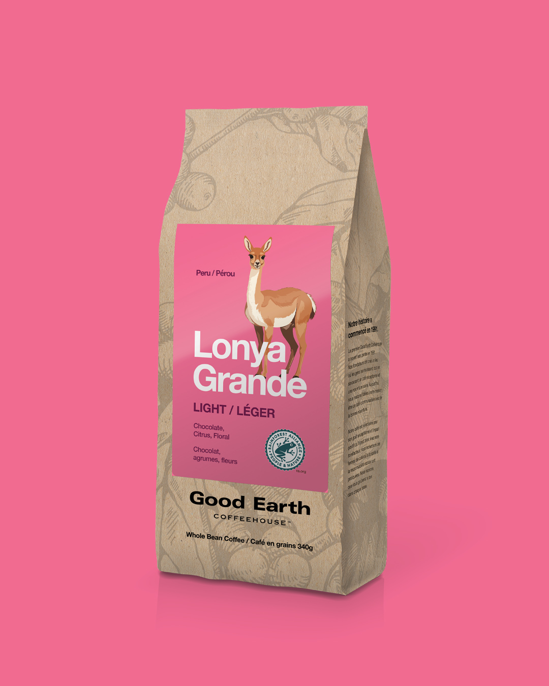A bag of fresh Lonya Grande coffee beans